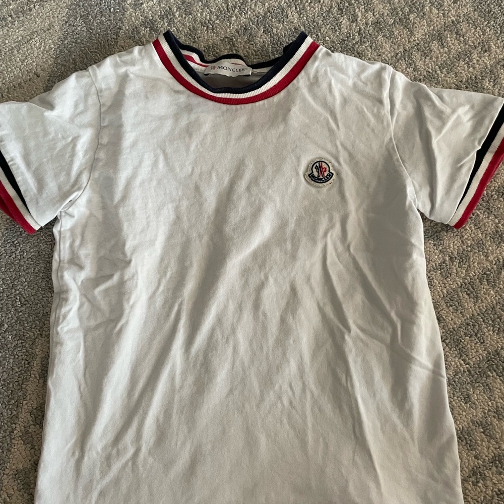 Moncler White T-Shirt with Red and Black Trim